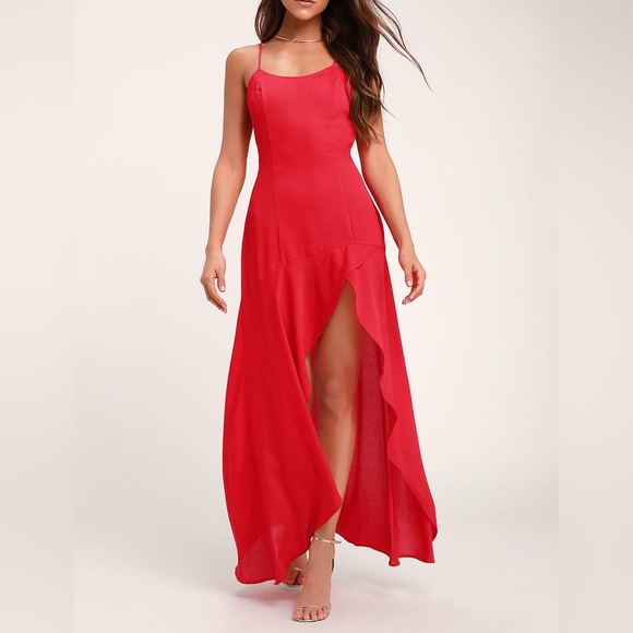 Lulus Irresistible Red Ruffled High-Low Dress - Size XL - Picture 1 of 15